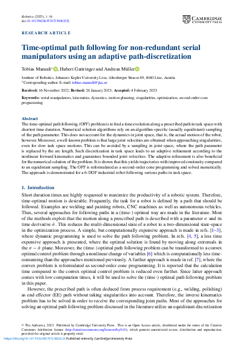 (PDF) Time-optimal path following for non-redundant serial manipulators ...