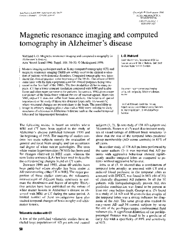 (PDF) Magnetic resonance imaging and computed tomography in Alzheimer's ...