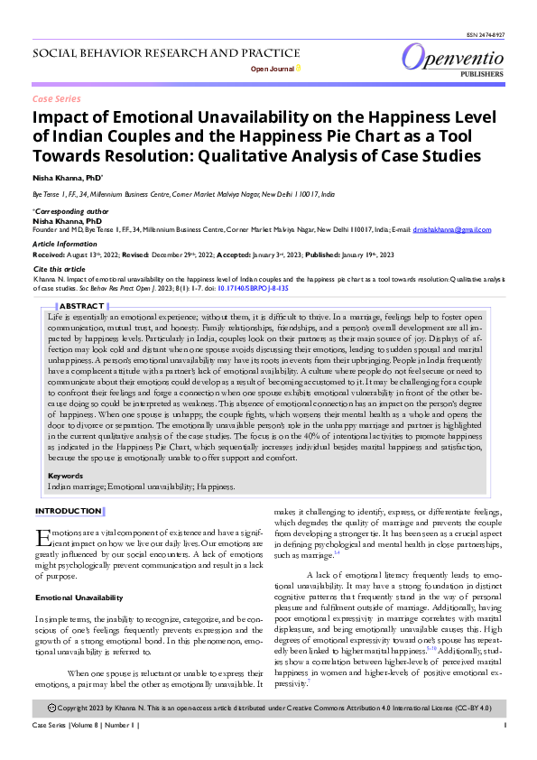 (PDF) Impact of Emotional Unavailability on the Happiness Level of