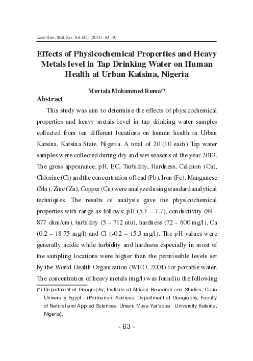 (PDF) Effects of Physicochemical Properties and Heavy Metals level in ...