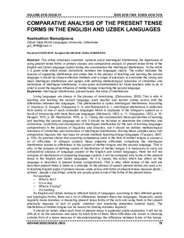 (PDF) Comparative Analysis of the Present Tense Forms in the English ...