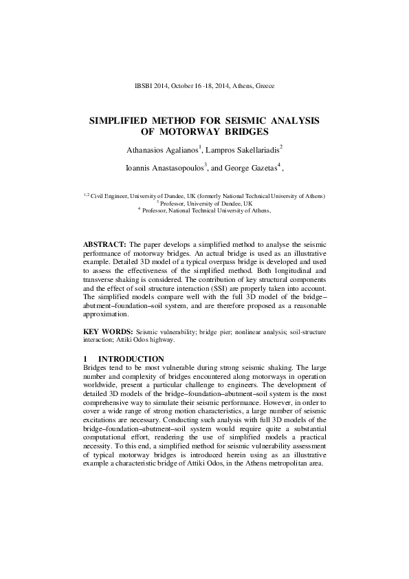 (PDF) Simplified Method for Seismic Analysis of Motorway Bridges