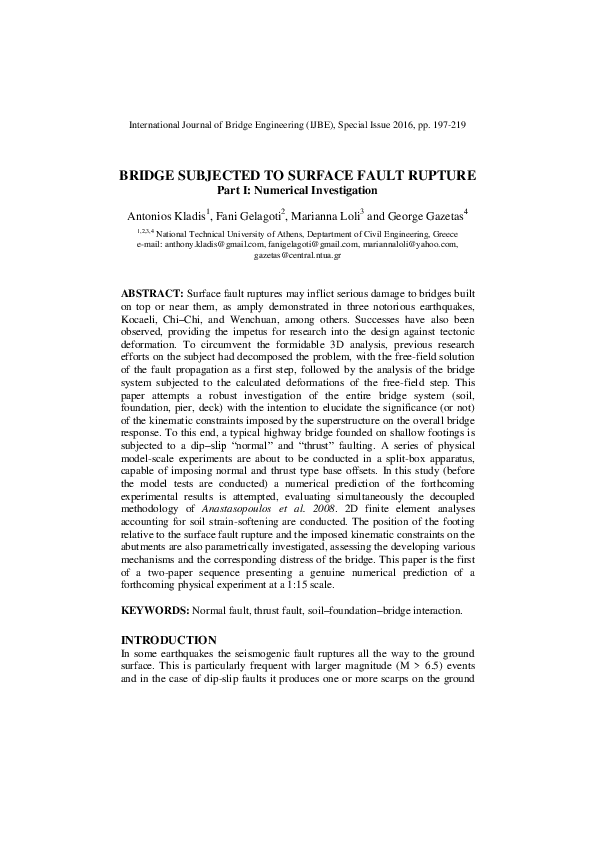 (PDF) BRIDGE SUBJECTED TO SURFACE FAULT RUPTURE Part I : Numerical ...