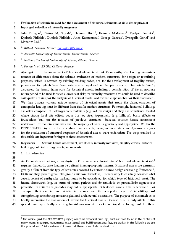 (PDF) Evaluation of seismic hazard for the assessment of historical ...