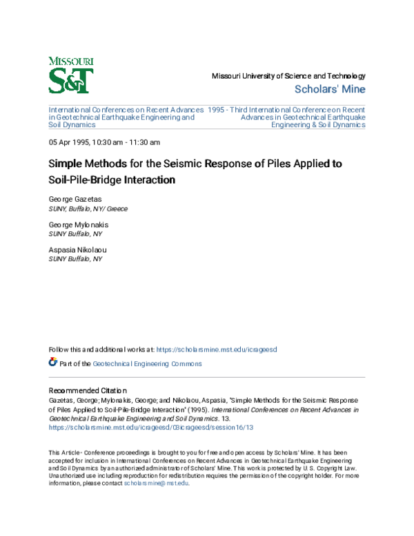 Pdf Simple Methods For The Seismic Response Of Piles Applied To Soil