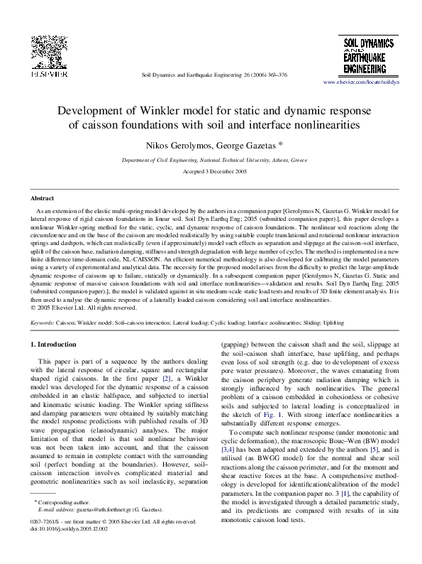 (PDF) Development of Winkler model for static and dynamic response of ...