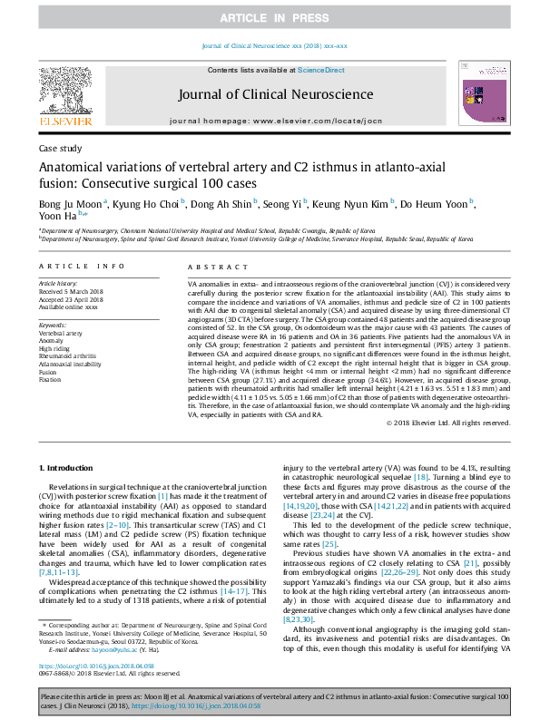 (PDF) Anatomical variations of vertebral artery and C2 isthmus in ...