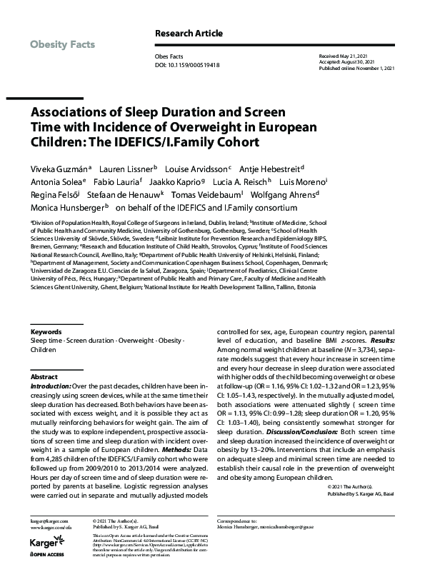 (PDF) Associations of Sleep Duration and Screen Time with Incidence of ...