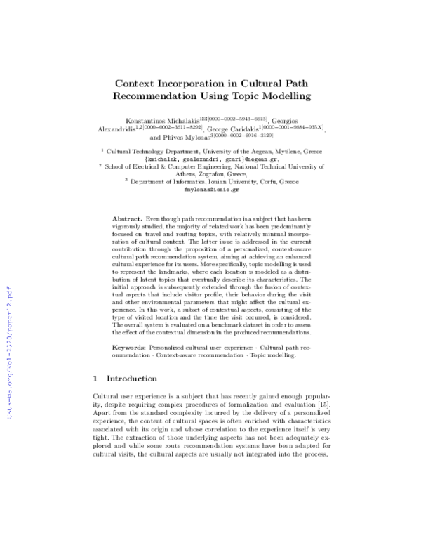 (PDF) Context Incorporation in Cultural Path Recommendation Using Topic ...