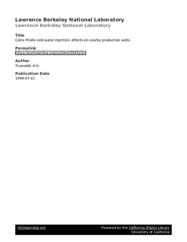 (PDF) Cerro Prieto cold water injection: effects on nearby production wells