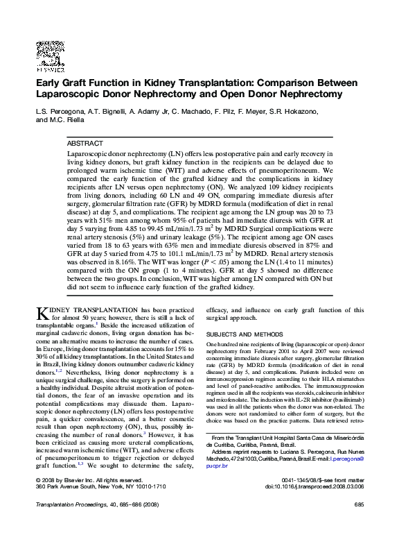 (PDF) Early Graft Function in Kidney Transplantation: Comparison ...