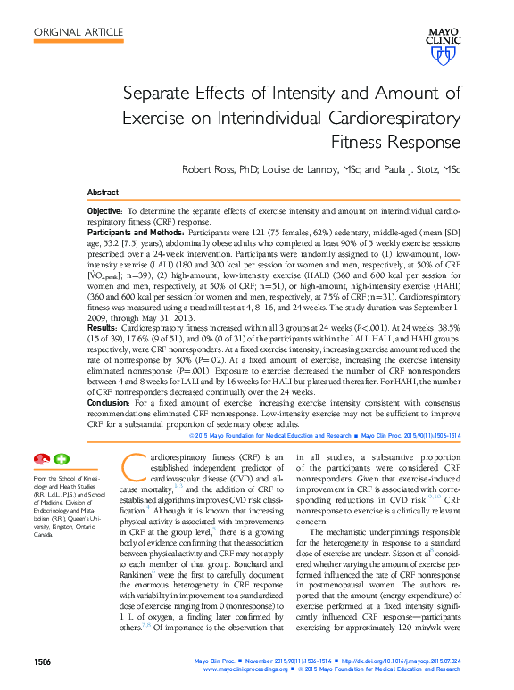 (PDF) Separate Effects of Intensity and Amount of Exercise on ...