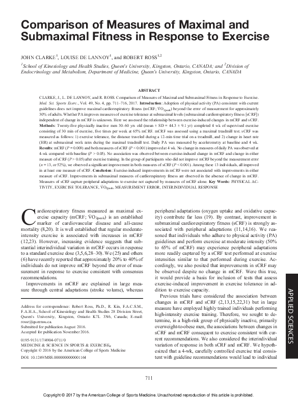 (PDF) Comparison of Measures of Maximal and Submaximal Fitness in ...