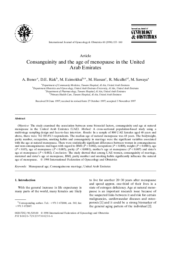 (PDF) Consanguinity and the age of menopause in the United Arab