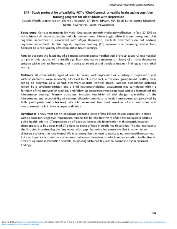 (PDF) 344 - Study protocol for a feasibility RCT of Club Connect, a ...