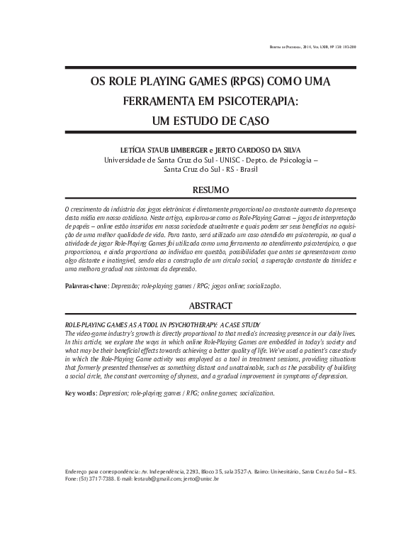 (PDF) Os role playing games (RPGS) como uma ferramenta em psicoterapia ...