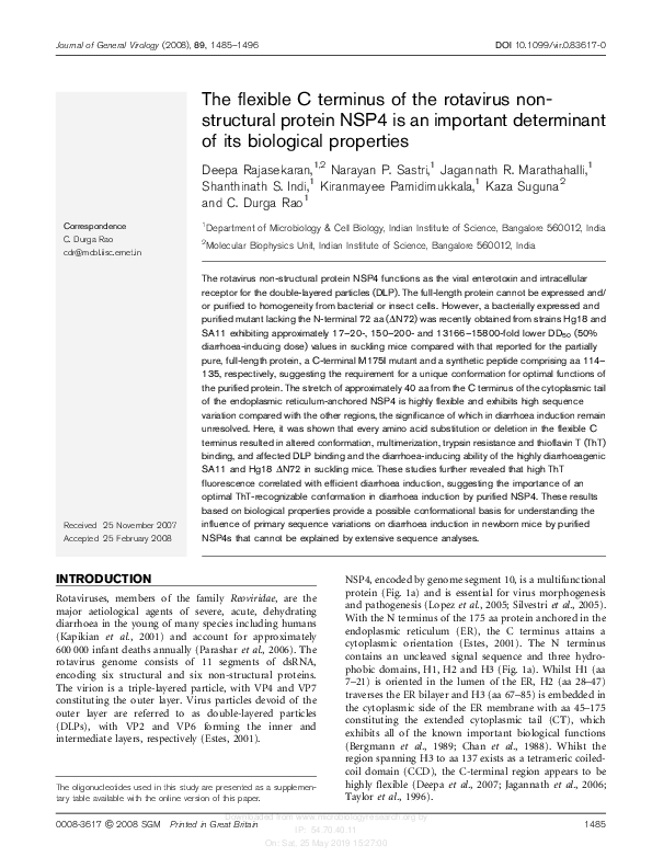 (PDF) The flexible C terminus of the rotavirus non-structural protein ...