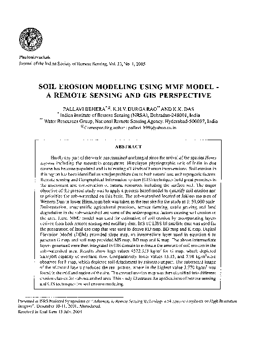 (PDF) Soil erosion modeling using MMF model -A remote sensing and GIS ...