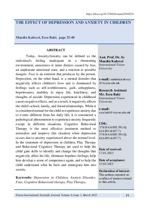 (PDF) The Effect of Depression and Anxiety in Children