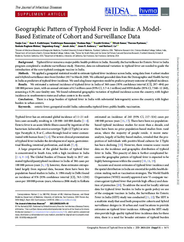 (PDF) Geographic Pattern of Typhoid Fever in India: A Model-Based ...