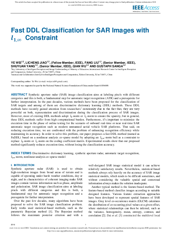 (PDF) Fast DDL Classification for SAR Images with l1,∞ Constraint