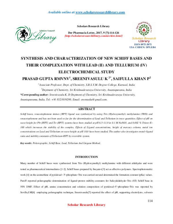 (PDF) Synthesis and Characterization of New Schiff Bases and Their ...
