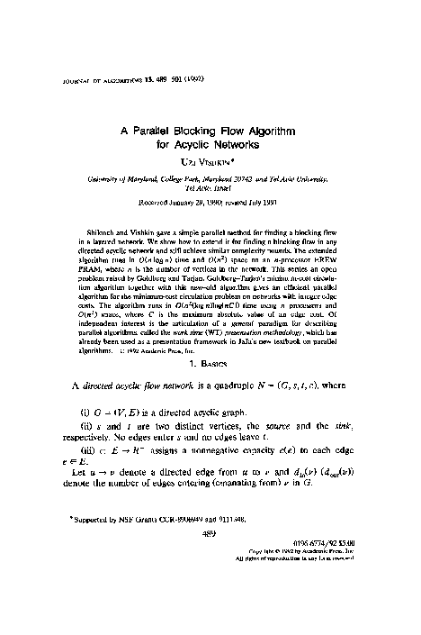 (PDF) A parallel blocking flow algorithm for acyclic networks
