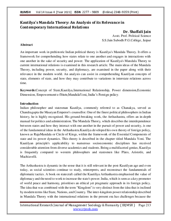 (PDF) Kautilya's Mandala Theory An Analysis of its Relevance in