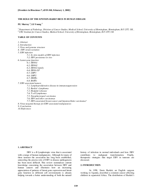 (PDF) The role of the Epstein-barr virus in human disease