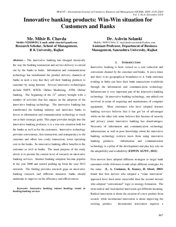 (PDF) Innovative banking products: Win-Win situation for Customers and ...