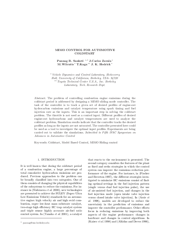 (PDF) Mimo Control for Automotive Coldstart