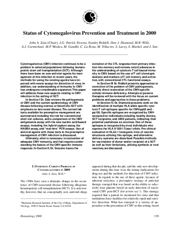 (PDF) Status of Cytomegalovirus Prevention and Treatment in 2000
