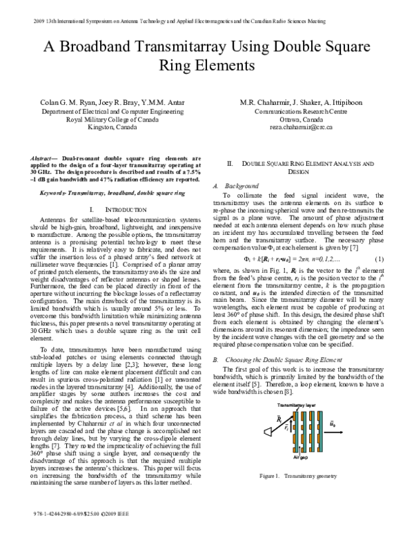 (PDF) A broadband transmitarray using double square ring elements