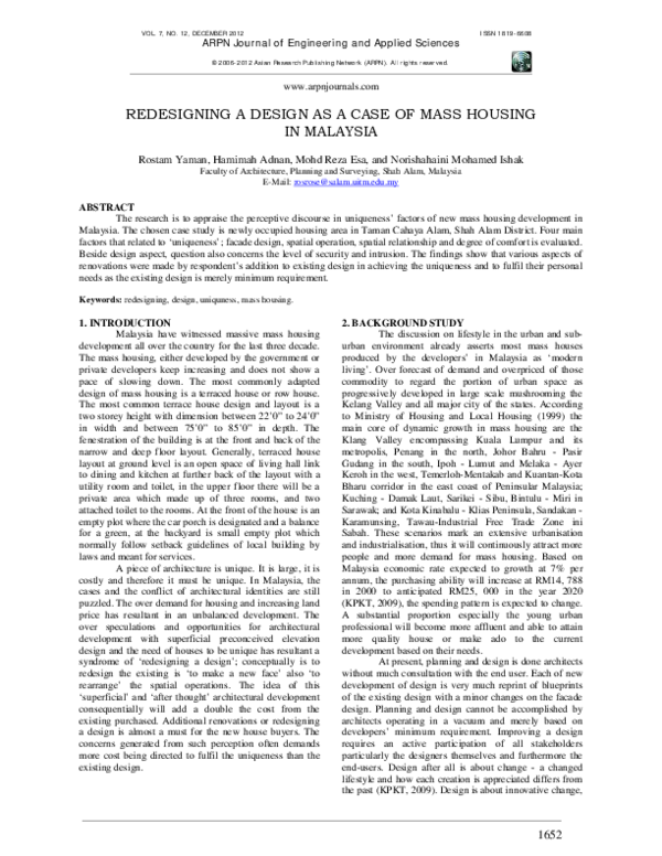 (PDF) Redesigning a Design as a Case of Mass Housing