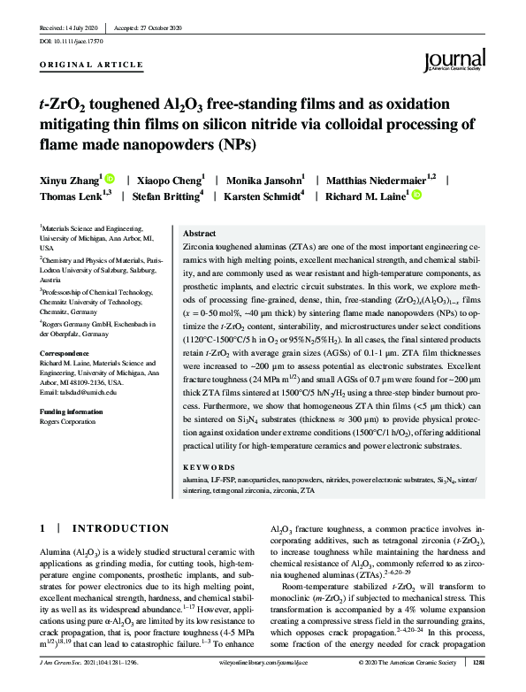(PDF) t ‐ZrO 2 toughened Al 2 O 3 free‐standing films and as oxidation ...