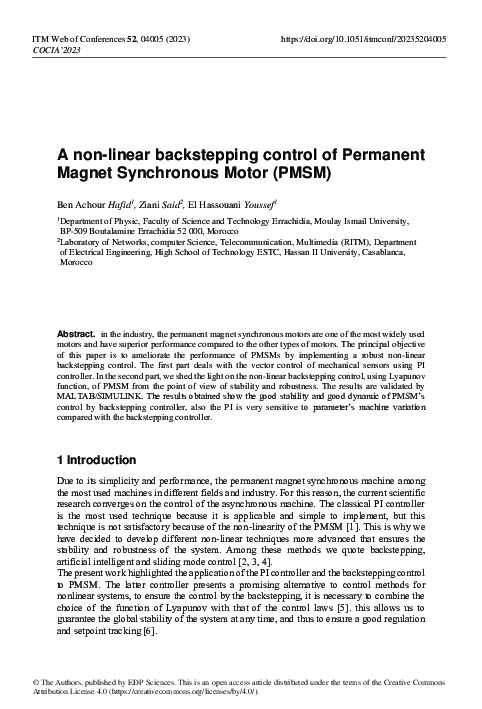 (PDF) A non-linear backstepping control of Permanent Magnet Synchronous ...