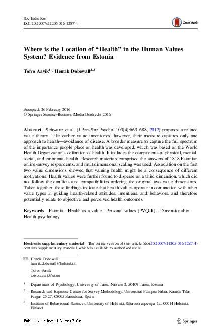 (PDF) Where is the Location of “Health” in the Human Values System ...