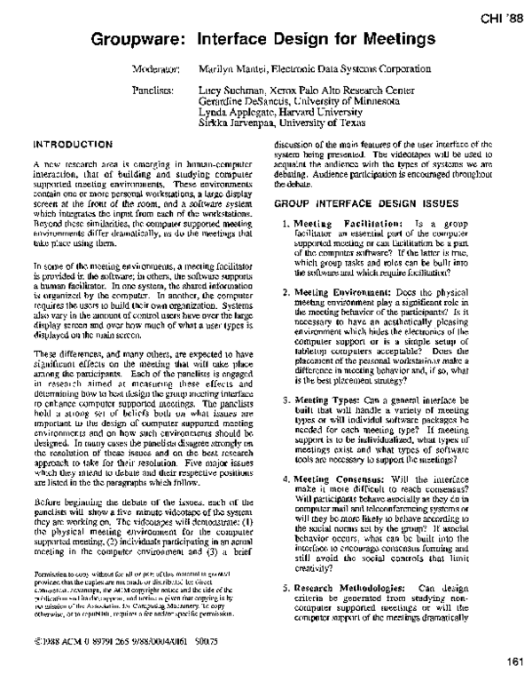 (PDF) Groupware: interface design for meetings