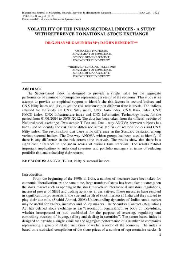 (PDF) Volatility of the Indian Sectoral Indices - a Study with ...