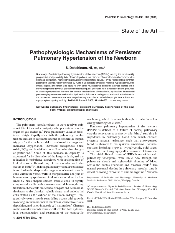 (PDF) Pathophysiologic mechanisms of persistent pulmonary hypertension ...