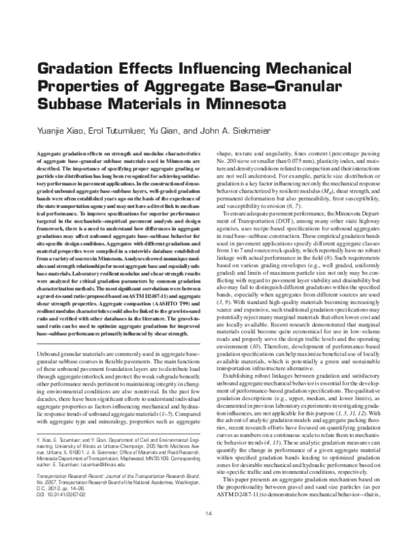 (PDF) Gradation Effects Influencing Mechanical Properties of Aggregate