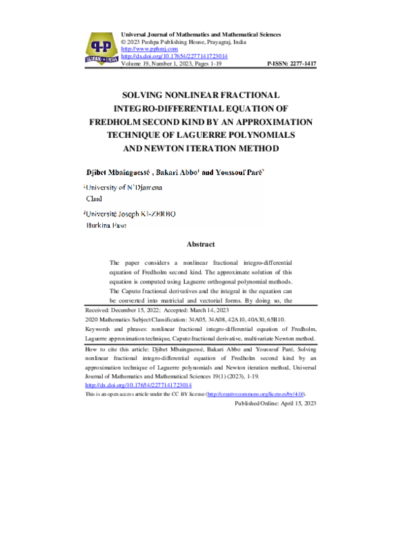 (PDF) Solving Nonlinear Fractional Integro-Differential Equations of ...