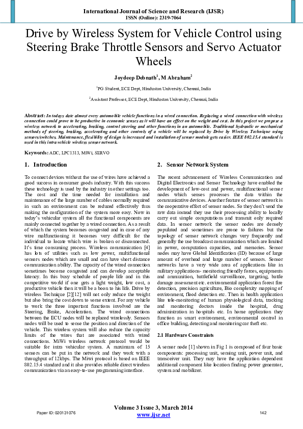 (PDF) Drive by Wireless System for Vehicle Control using Steering Brake