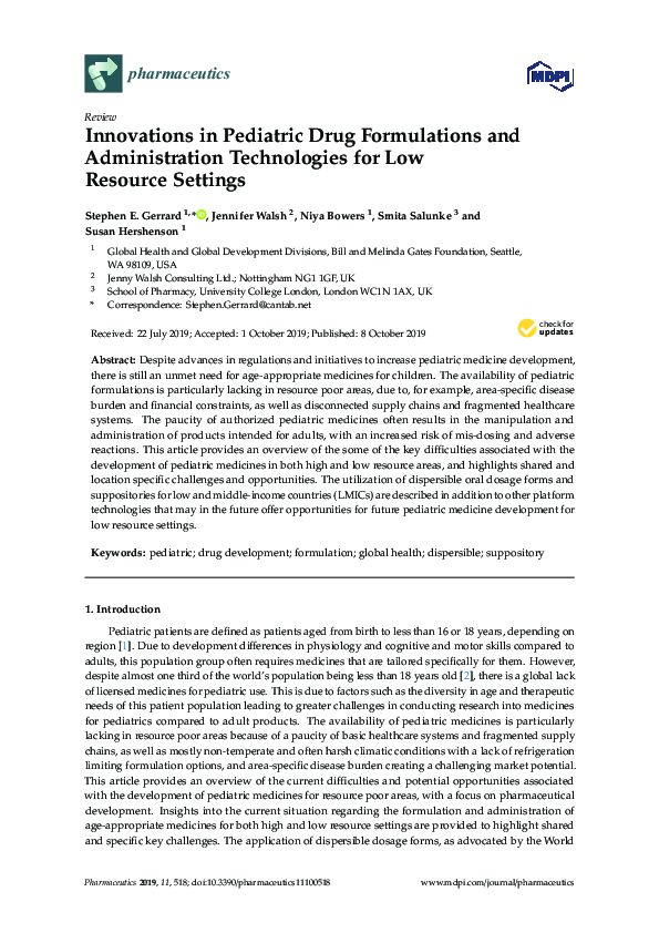 (PDF) Innovations in Pediatric Drug Formulations and Administration ...