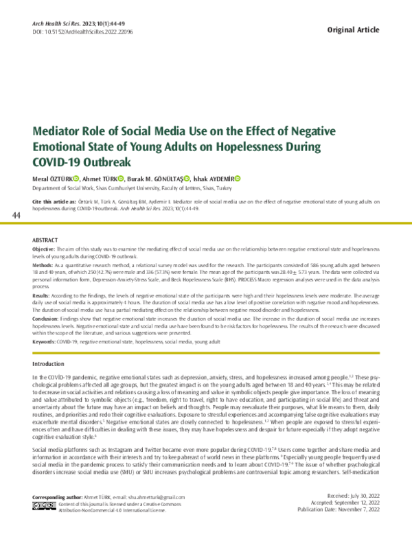 (PDF) Mediator Role of Social Media Use on the Effect of Negative ...