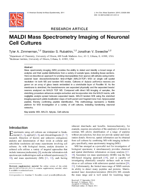 (PDF) MALDI Mass Spectrometry Imaging of Neuronal Cell Cultures