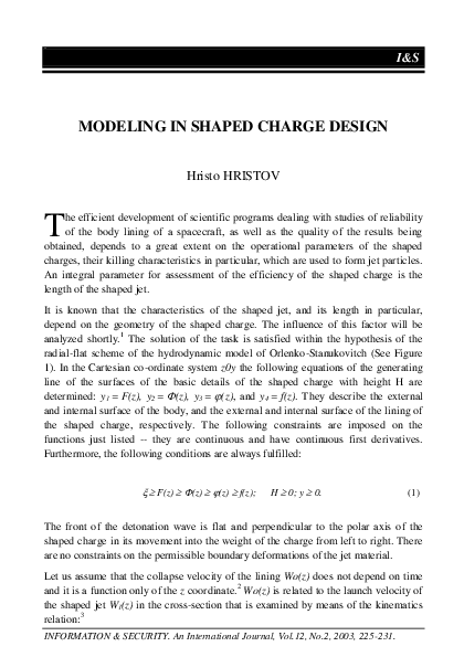 (PDF) Modeling in Shaped Charge Design