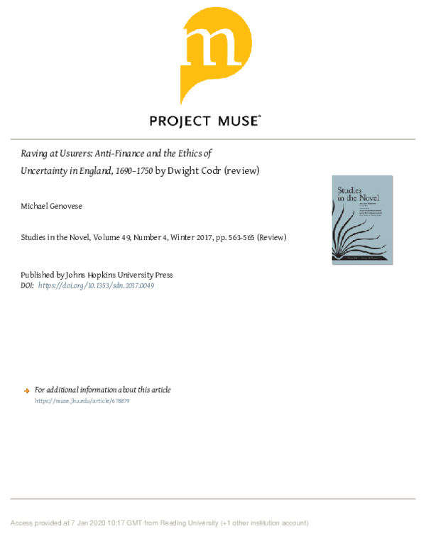 (PDF) Raving at Usurers: Anti-Finance and the Ethics of Uncertainty in ...