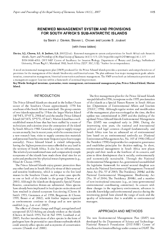 (PDF) Renewed management system and provisions for South Africa's sub ...