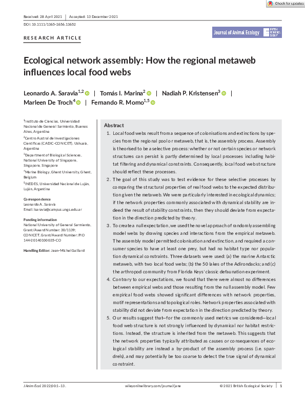 (PDF) Ecological network assembly: How the regional metaweb influences ...